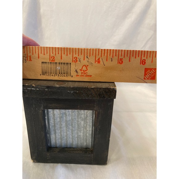 Rustic Wood & Corrugated Metal Wall Shelf Farmhouse Decor Storage - Picture 3 of 8